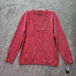 Style & Co Sweater Womens Large Coral Pink V-Neck Long Sleeve Knit Career Office